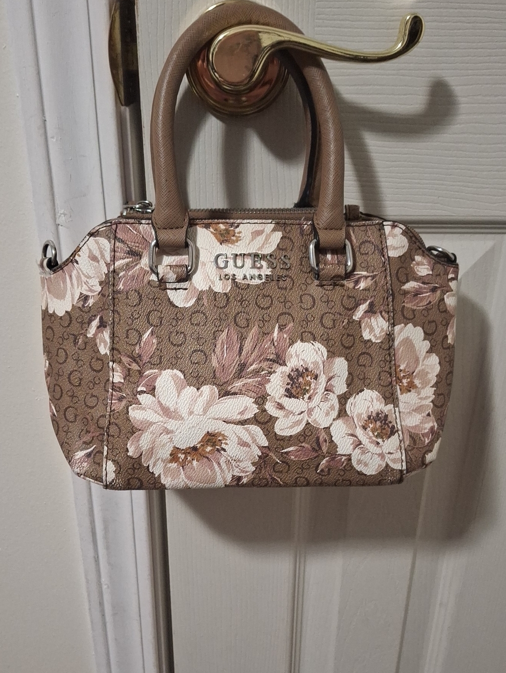 GUESS Brown Floral Logo Satchel